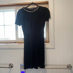 Short black velvet dressSwarovski crystal neckline
